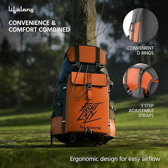 Lifelong 80 Ltr Travel Backpack - Rucksack Bags For Men & Women's - Trekking Bag Laptop Compartment - Tourist Bag For Travel (Orange) view 3