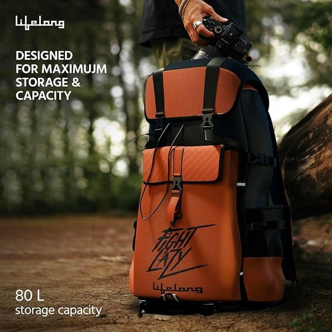 Lifelong 80 Ltr Travel Backpack - Rucksack Bags For Men & Women's - Trekking Bag Laptop Compartment - Tourist Bag For Travel (Orange) view 5