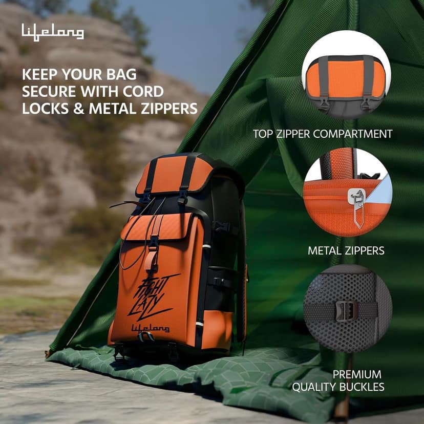 Lifelong 80 Ltr Travel Backpack - Rucksack Bags For Men & Women's - Trekking Bag Laptop Compartment - Tourist Bag For Travel (Orange) view 6