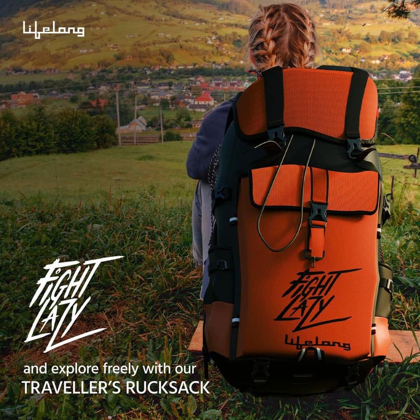 Lifelong 80 Ltr Travel Backpack - Rucksack Bags For Men & Women's - Trekking Bag Laptop Compartment - Tourist Bag For Travel (Orange) view 7
