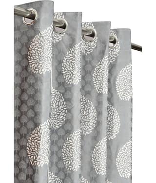 Kraftiq Homes Floral Printed Semi-Transparent Eyelet Curtain 9 ft ( Pack of 1 ) - Grey