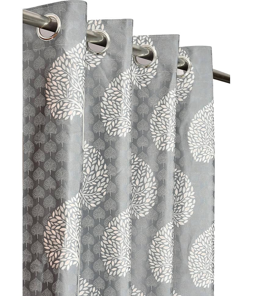 Kraftiq Homes Floral Printed Semi-Transparent Eyelet Curtain 9 ft ( Pack of 1 ) - Grey