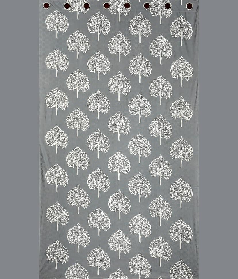 Kraftiq Homes Floral Printed Semi-Transparent Eyelet Curtain 9 ft ( Pack of 1 ) - Grey view 2