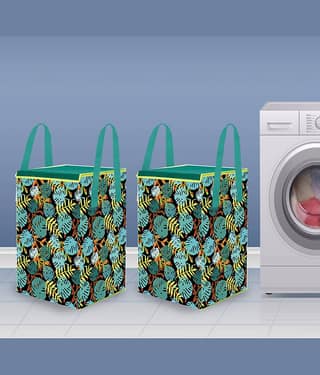 PrettyKrafts Laundry Basket for Clothes with lid & Handles Large (70 LTR) - Pack of 2