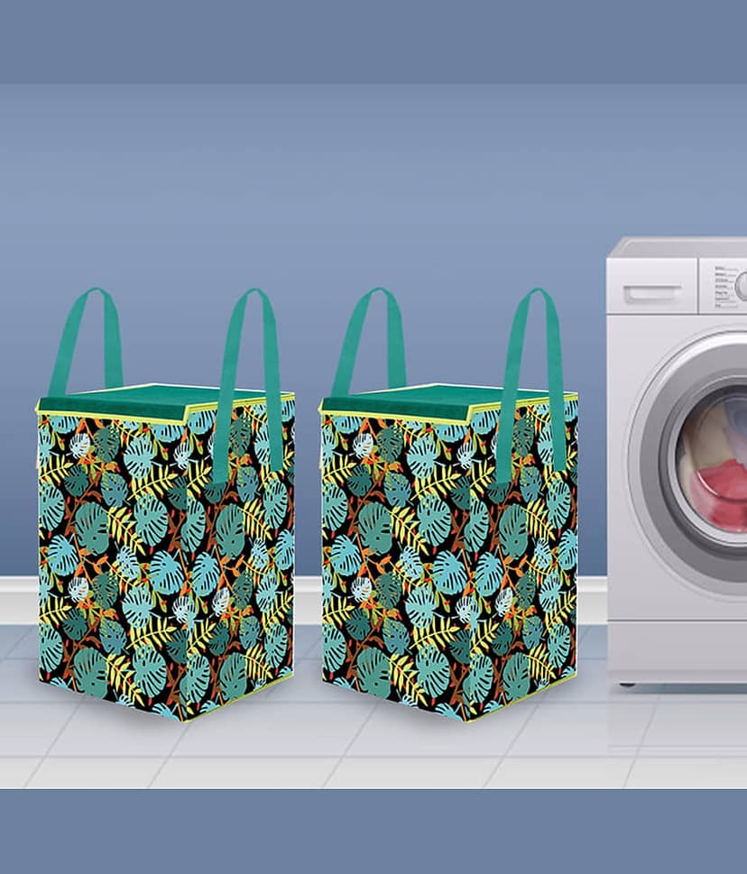 PrettyKrafts Laundry Basket for Clothes with lid & Handles Large (70 LTR) - Pack of 2