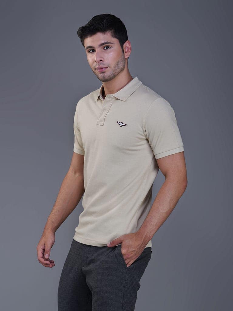 Solid Polo Shirt -BEIGE view 3