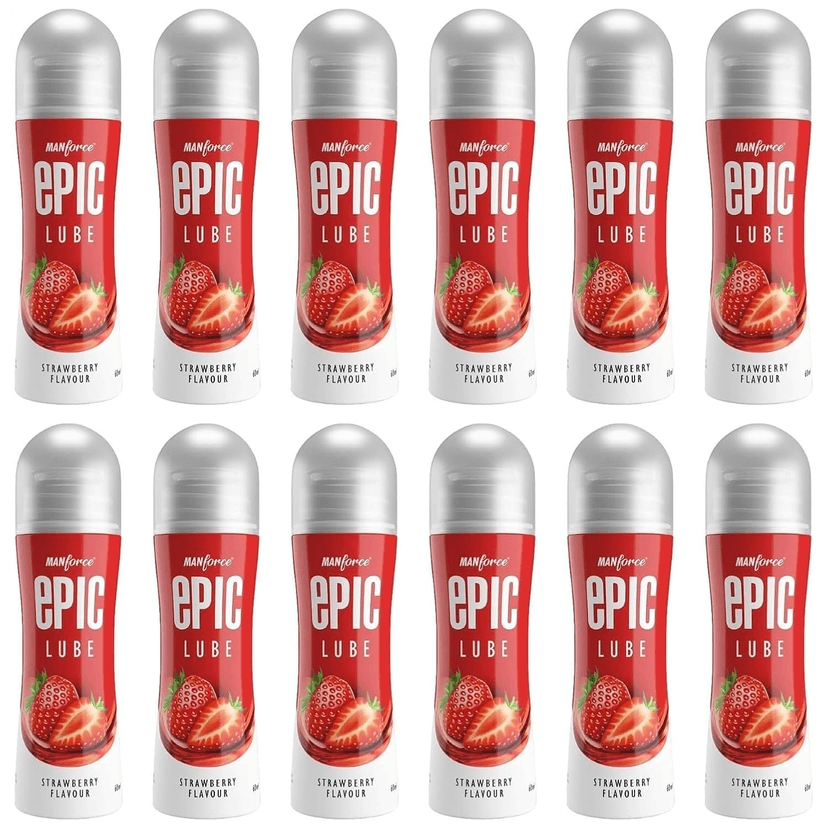 Manforce Epic Lube Strawberry Flavoured Lubrication Gel for Men & Women Water-Based Gel Skin-Friendly Safe to Use with Condoms 60ml x Pack of 12 view 2