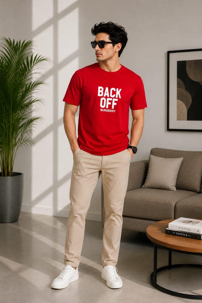 Men's front and back printed cotton halfsleeves round neck tshirt view 4
