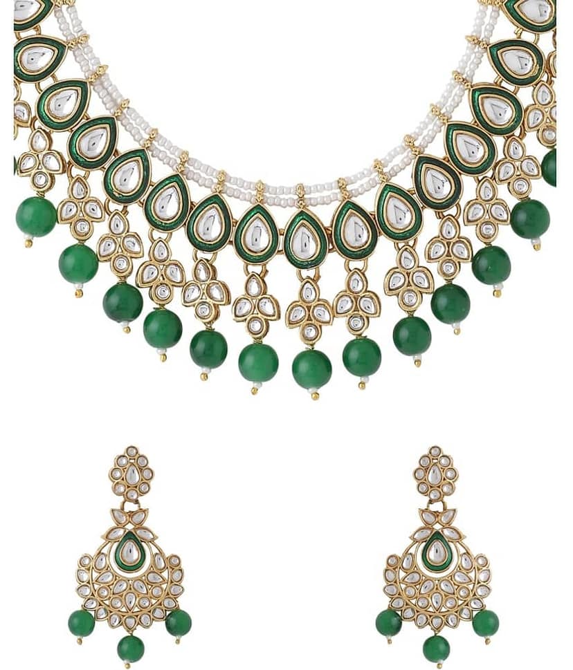 VIRAASI - Green Brass Necklace Set ( Pack of 1 ) view 2