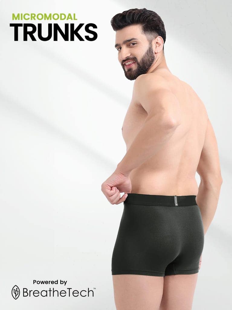 Freecultr Men's Underwear Anti Bacterial Micromodal Airsoft Trunk - Non Itch No Chaffing Sweat Proof - Pack of 2-Space Blue,Avocado Green view 4