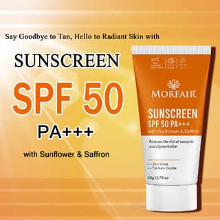 Morfair Sunscreen SPF 50 PA with Sunflower & Saffron Reduces Sunspots & Pigmentation (50gm) view 2