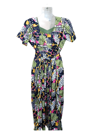 Women's Abstract Print V-Neck Short Sleeve Maxi Dress