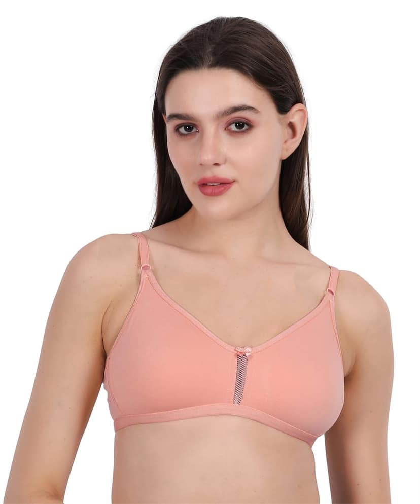 WAONY Women's Seamless Non-Wired T-Shirt Bra – Full Coverage Cotton Blend Comfort Bra with Mesh Detailing & Adjustable Straps view 4