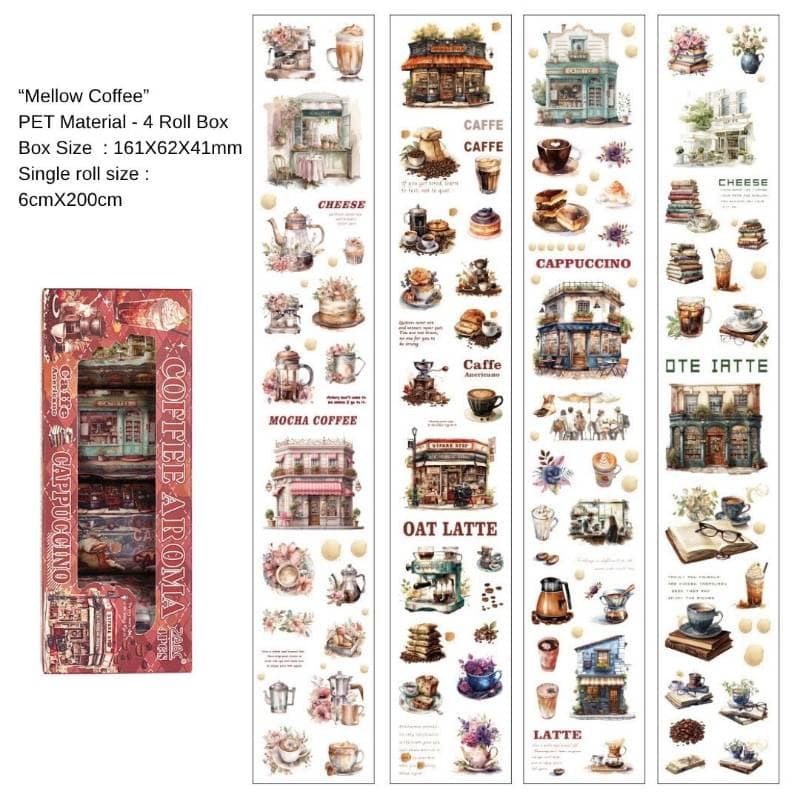 Coffee Aroma PET Decorative Hand Account Tape Set (4 Rolls) | Coffee Theme Journaling Supplies | Creative Stationery view 6