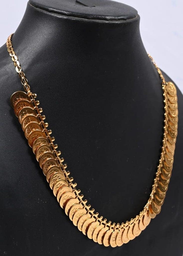 Gold Plated Traditional South Indian Temple Coin Necklace haram for Women view 2