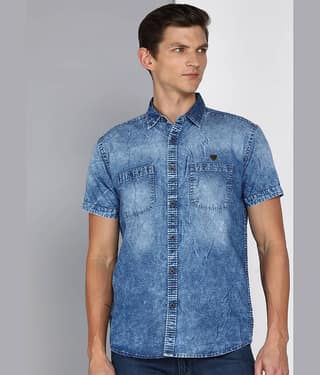 Kuons Avenue Denim Regular Fit Solids Half Sleeves Men's Casual Shirt - Blue ( Pack of 1 )