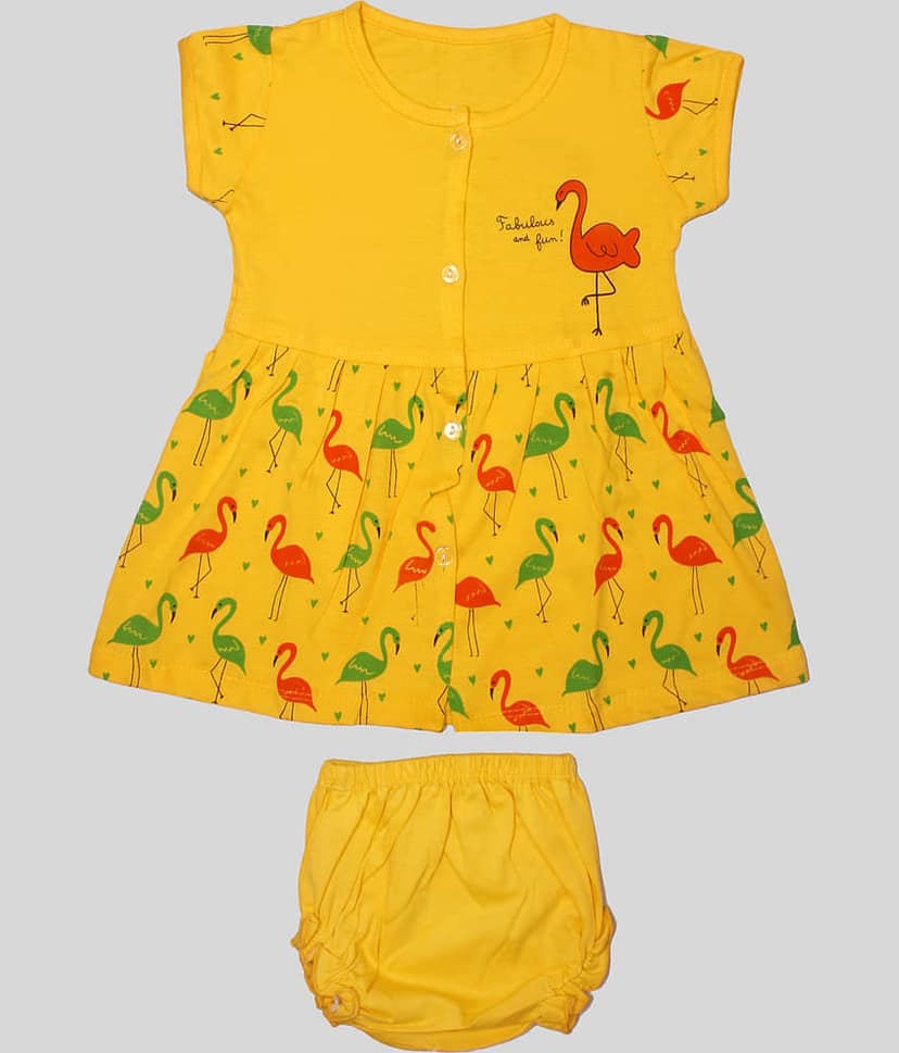 TRITI Cotton Fit And Flare Dress For Girls ( Pack of 1 , Yellow )