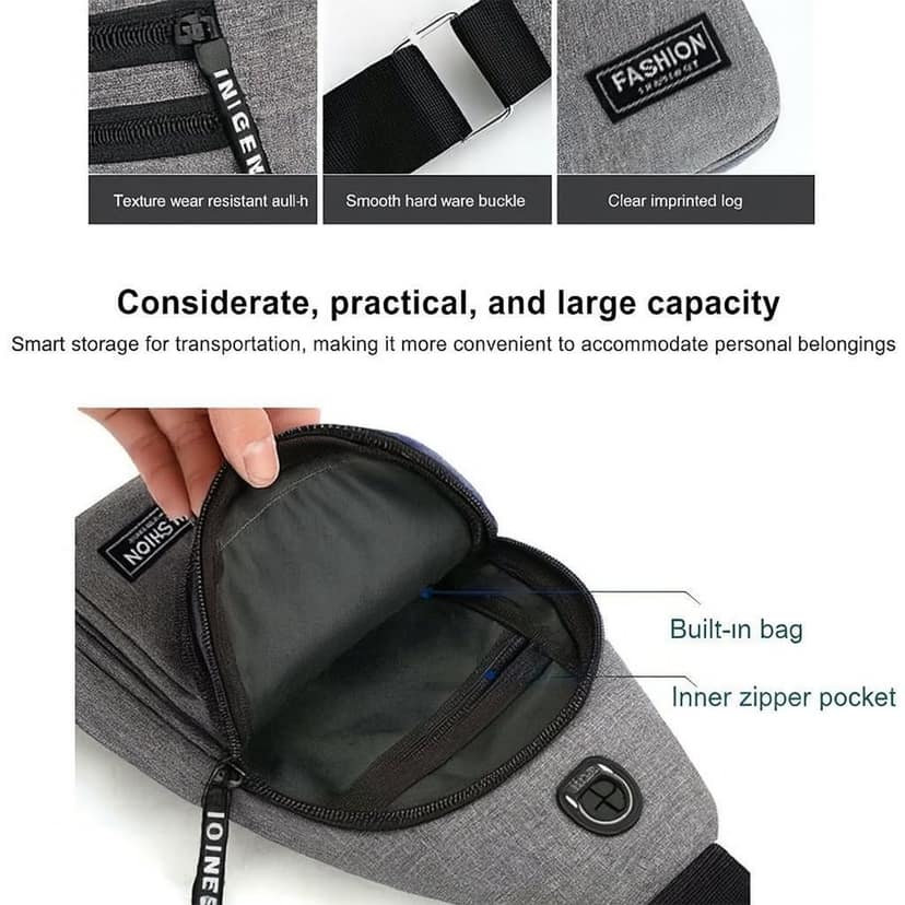 Waterproof Waist Bag, Shoulder Bags USB Charging Earphone Hook Sling Travel Bag (1 Pc / Mix Color) view 9