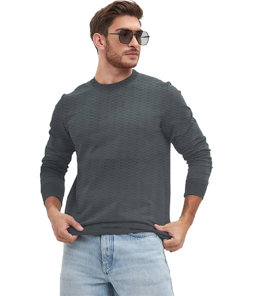 Leotude Men Cotton Blend Regular Fit Solid T-Shirt ( Grey )