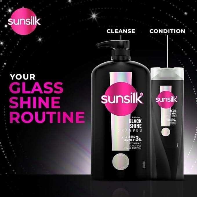 Sunsilk Radiant Black Shine Shampoo | Infused with 3% VITA-GLOSS COMPLEX (1 Liter) view 3