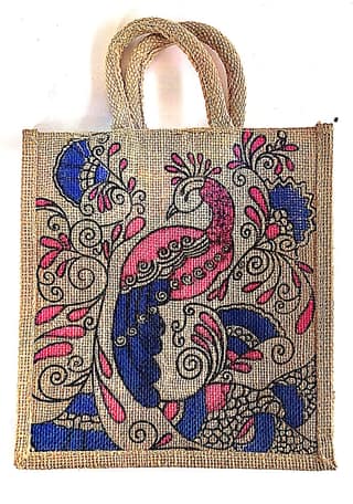 Hand-Painted Jute Peacock Tote Bag - Eco-Friendly & Stylish