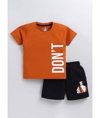 CUTOPIES Pack of 1 Boys Cotton Blend T-Shirt & Shorts Set ( Navy )