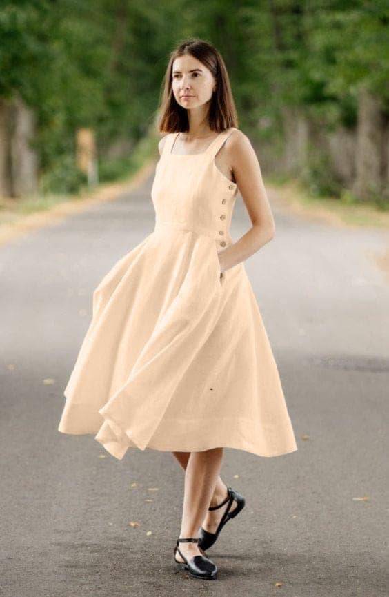 Soft Hue Buttoned Square Neck Dress view 3