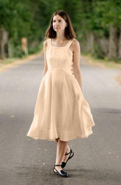Soft Hue Buttoned Square Neck Dress view 4