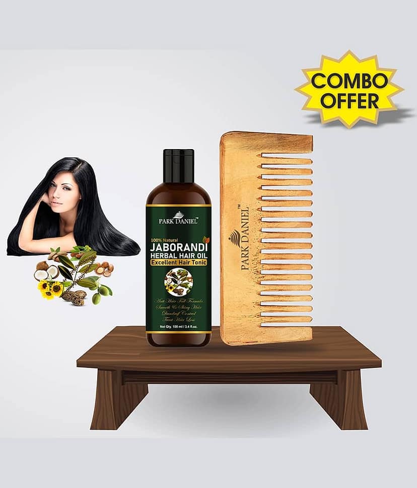 Park Daniel Jaborandi Oil+ Neem Wooden Wide tooth Comb Pack of 2