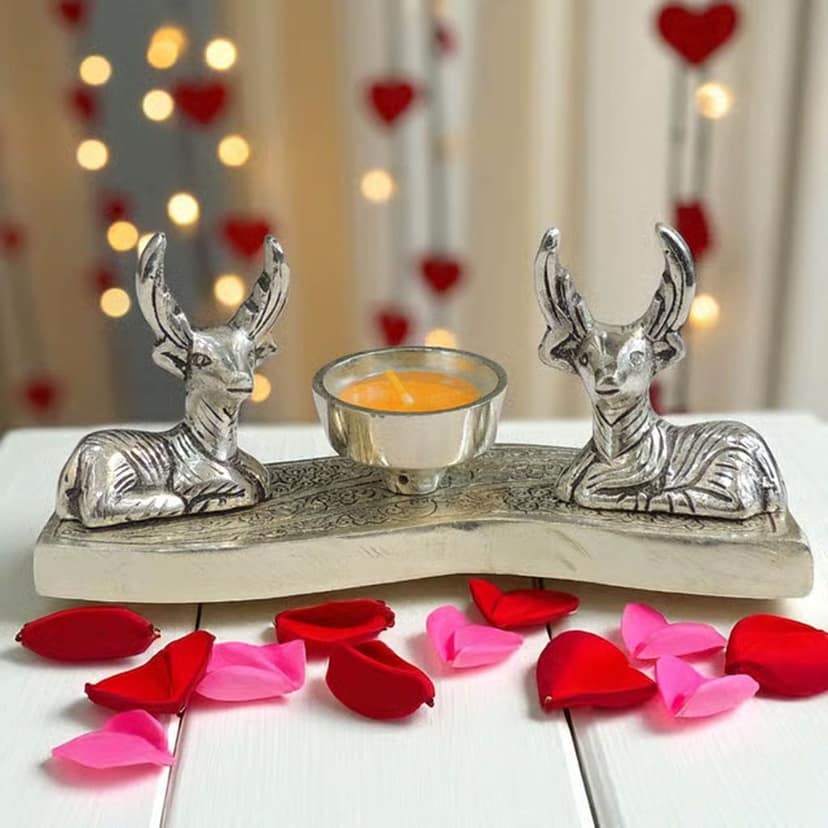 Double Deer Aluminium Basket for Gift & Home Decoration, Height : 3.5 Inch (ASMAS496 S) view 2