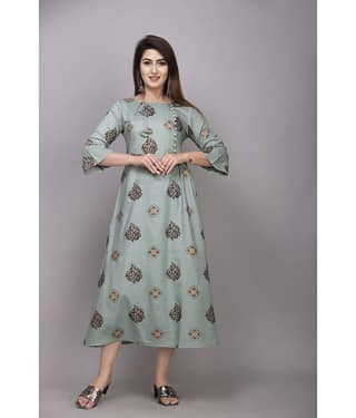 EXPORTHOUSE - Green Rayon Women's Flared Kurti ( Pack of 1 )