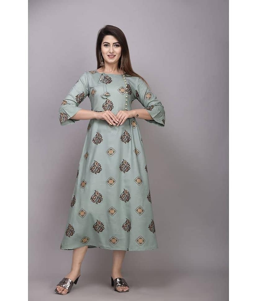 EXPORTHOUSE - Green Rayon Women's Flared Kurti ( Pack of 1 )
