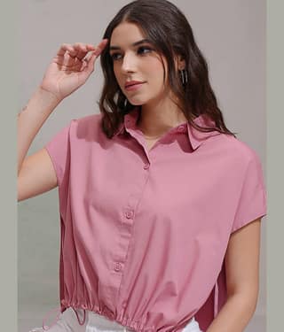 Tokyo Talkies Women Solid Cotton Shirt ( Pink )
