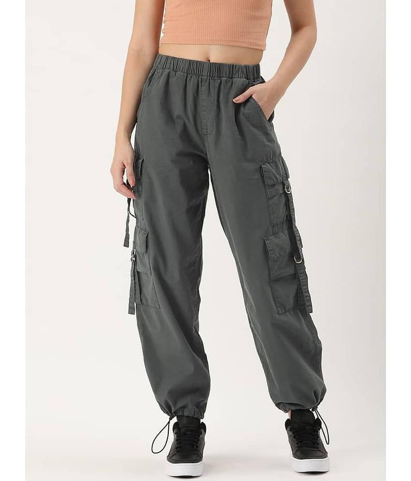 Bene Kleed Women Loose Fit High-Rise Over Dyed Cargo Parachute Trouser