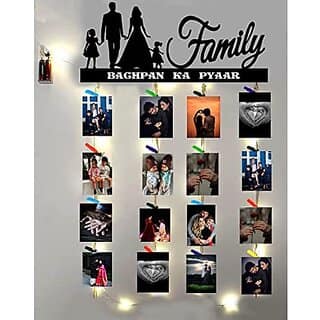 Khush Its Amazing Home Decor Wood Family Bachapan Ka Pyar With LED Light Hanging Photo Display, DIY Picture Photo Frame Collage Set Includes Multi colour Clips