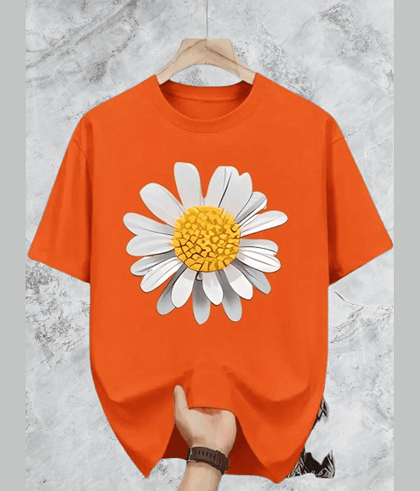 ELBATROSS Men Polyester Regular Fit Printed T-Shirt ( Orange )