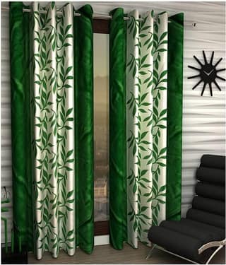 Phyto Home Floral Semi-Transparent Eyelet Long Door Curtain 9 ft Pack of 2 -Green