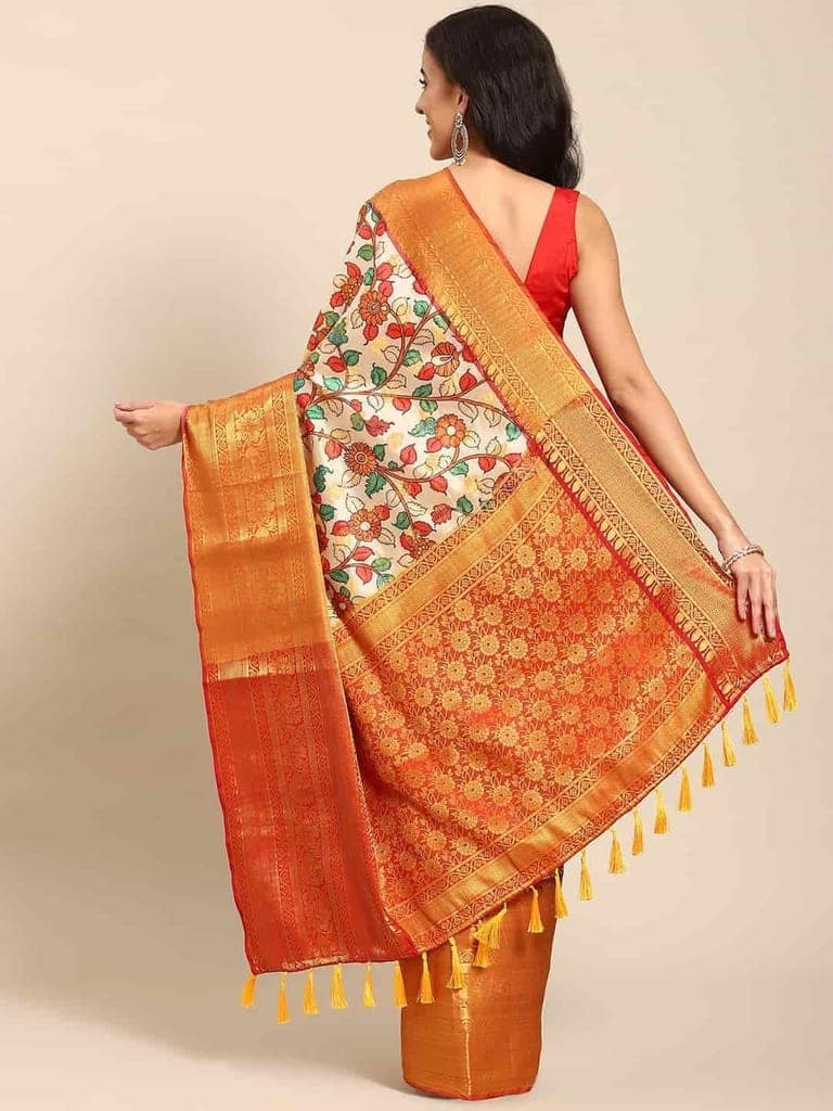 Women's Kalamkari Print with Regal Weave Silk Saree With Unstiched Blouse Piece view 3
