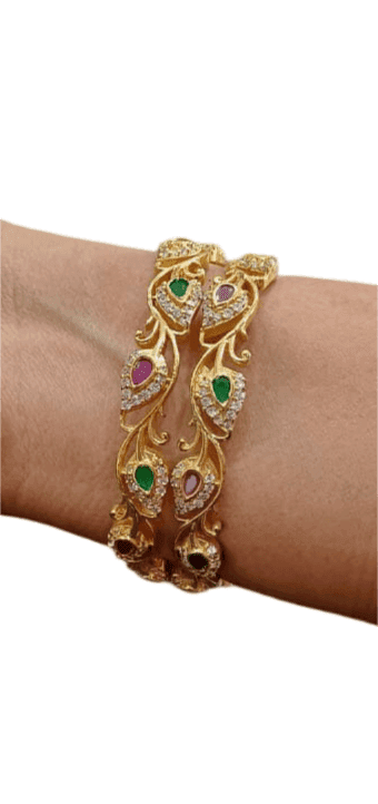Gold Plated Leaf Design Bangle Set (pack of 2) view 3