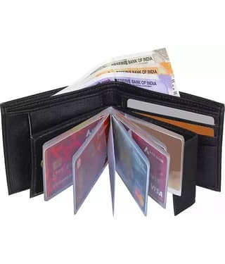 HRFSTAR PU Solid Men's Regular Wallet With 9 Slots For Card ( Black , Pack of 1 )