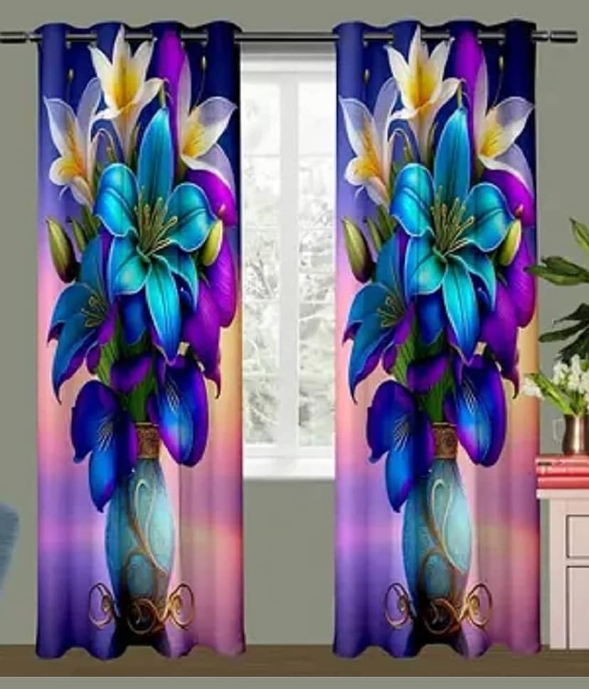 V21 decod Graphic Room Darkening Eyelet Curtain 7 ft ( Pack of 1 ) - Blue