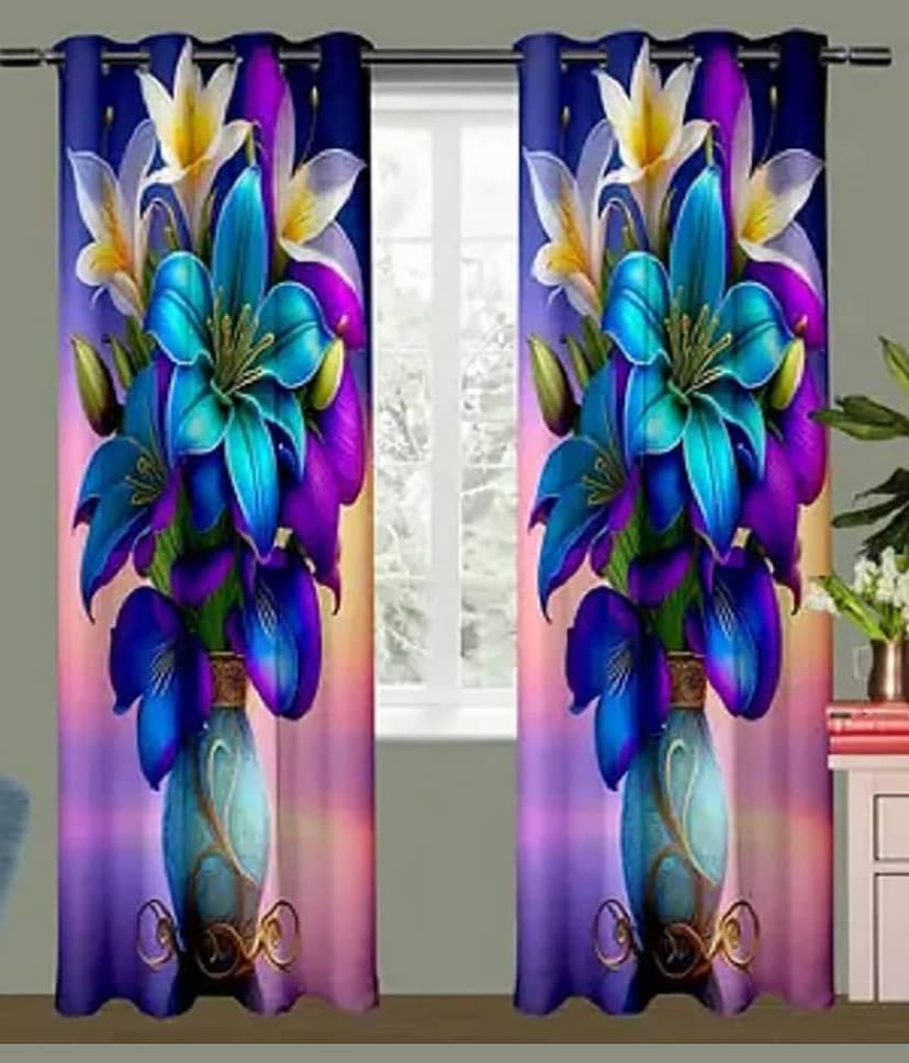 V21 decod Graphic Room Darkening Eyelet Curtain 7 ft ( Pack of 1 ) - Blue view 2
