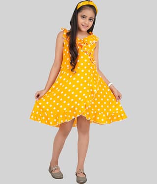 Being Naughty Polyester Asymmetric Dress For Girls ( Pack of 1 , Yellow )