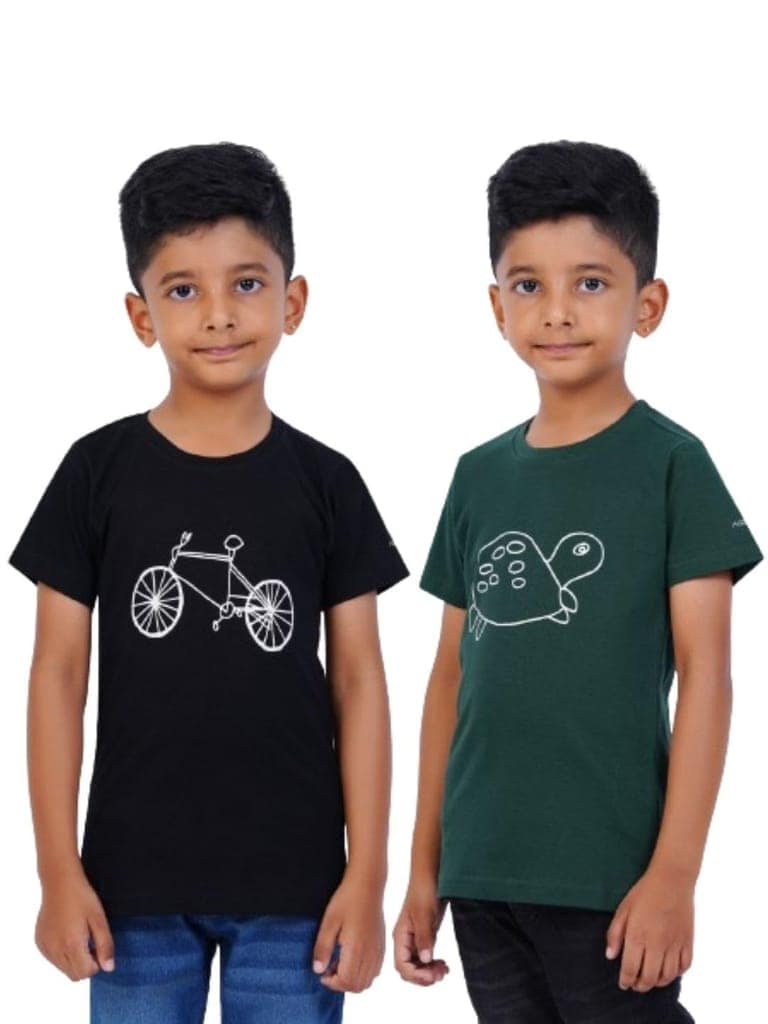 AIR GARB Boys Round Neck Printed Cotton T-shirt for 2-3 Years - Pack of 2 (K23-CBL-TGR) Multicolour