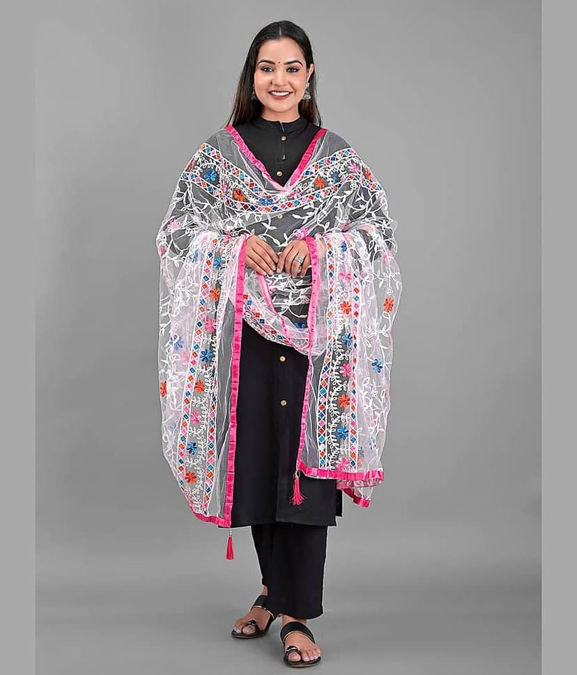 Apratim - White Net Women's Dupatta - ( Pack of 1 )