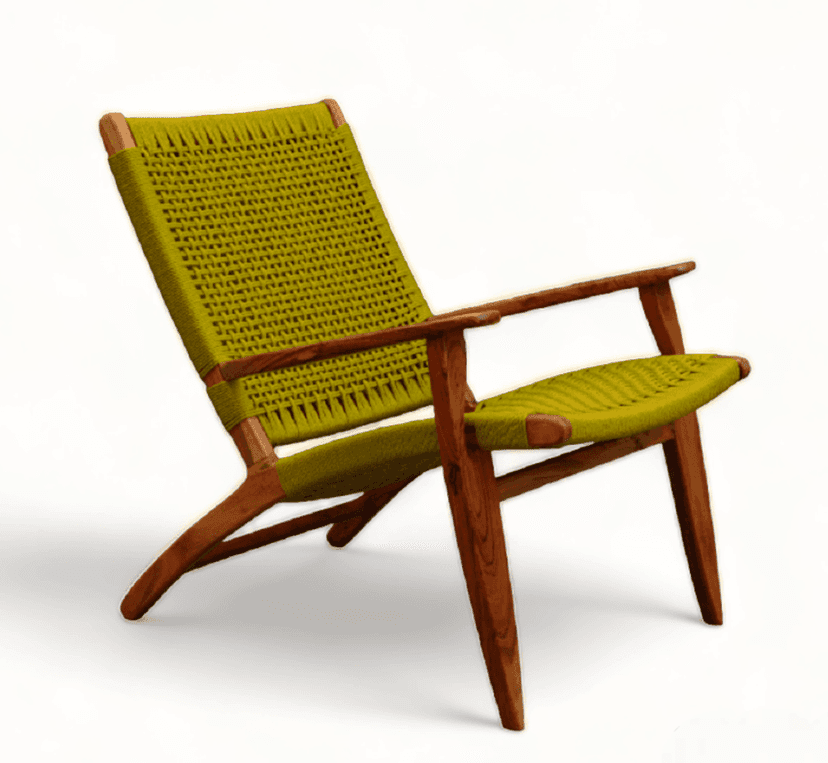 Orchid Homez Hand Woven Lounge Chair with Armrest Solid Wood Outdoor Chair (Natural, Pre-Assembled) (Yellow) view 2