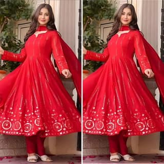Red Anarkali Suit Set Ready to wear indian salwar kameez Dupatta for women designer pakistani dresses Festival 3 piece