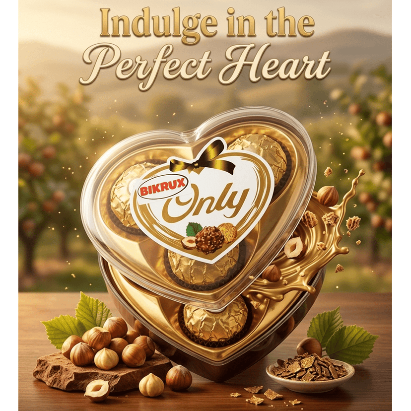 Bikrux Only Heart Shaped Hazelnut Chocolate Gift Box, 3 Pieces, 36g view 3