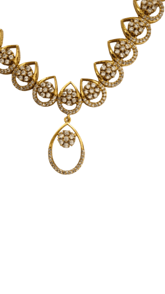 Gold-plated Kundan and American Diamond Necklace Set with Earrings for Women view 3