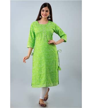 Lee Moda - Green Cotton Women's Straight Kurti ( Pack of 1 )